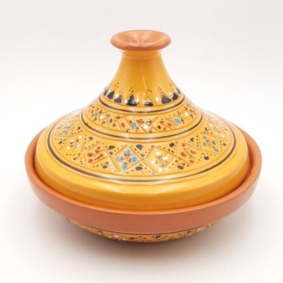 Tajine Marrakech - Stoofpot Kom - Oosterse Gerechten - Handgemaakt Gedecoreerd - 22 cm Diameter - Geel
