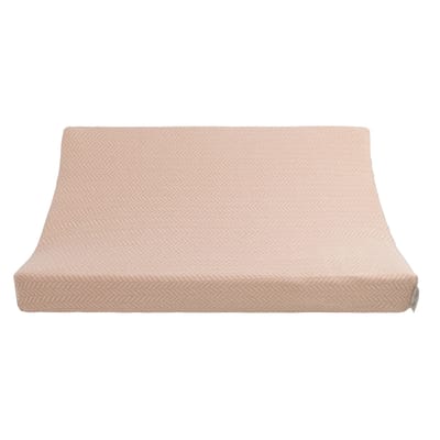 Baby's Only Gebreide baby aankleedkussenhoes - Waskussenhoes met visgraatmotief - Overtrek verzorgingskussen Dawn - Blush/Ecru - 45x70 cm