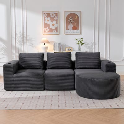 HAUSS SPOLE Zitbank - Compacte 2-Zits Sofa - Met 3 Kussens En Dubbele Bekerhouders - Voor Woonkamer, Appartement En Kantoor - Polyester Donkergrijs