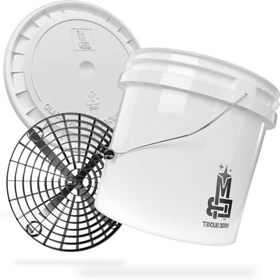 Wasemmer Set - Schoonmaak emmer - Auto poetsen - Met vuilzeef - 13 liter - Wit/Zwart