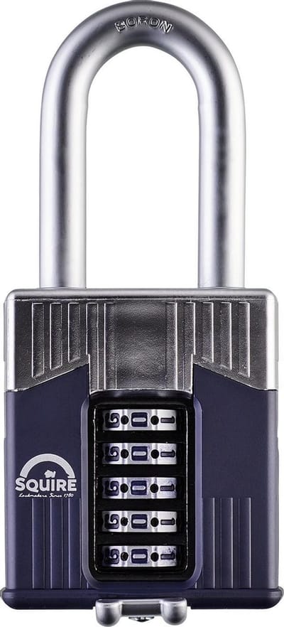 Squire Warrior Combi 65/2.5 - Cijferslot - Hangslot - Oersterk slot met cijfercode - Lange beugel - Weerbestendig - 65 mm