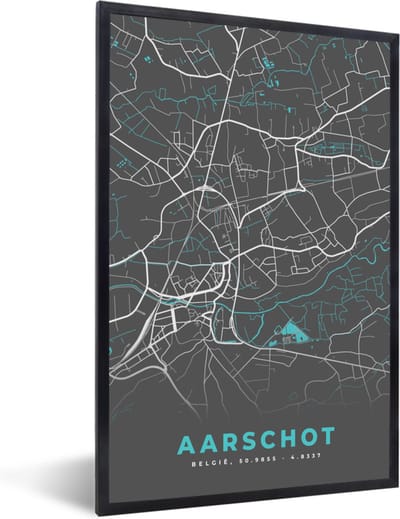 Fotolijst incl. Poster - Kaart – Plattegrond – Stadskaart – Aarschot – België - Grijs - 40x60 cm - Posterlijst