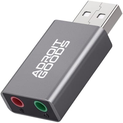 AdroitGoods USB Externe Geluidskaart – Premium USB-Audio Adapter met Dubbele Poorten, Microfoon & Headset Ondersteuning - USB Externe Geluidskaart – Plug & Play – Universeel