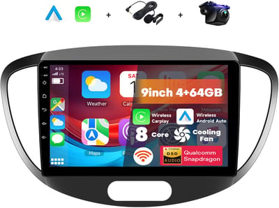 Boscer 2 Din Autoradio - Geschikt voor Hyundai i10 2008-2013 - Draadloos Apple CarPlay & Android Auto - 8-Core Snapdragon - 9 Inch HD Touchscreen - Android 15 - 4+64GB - Interne Koeling - GPS - WiFi, Bluetooth & USB - Achteruitrijcamera & Microfoon
