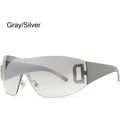 Trendy Frameloze Y2K Zonnebrillen voor Dames Wrap Around Punk Sport Zonnebrillen Lichtgewicht UV-Bescherming