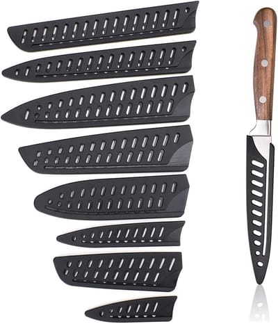 8-delige mesbescherming set, geschikt voor diverse messen, zwart, geperforeerd ontwerp, houdt messen droog en veilig