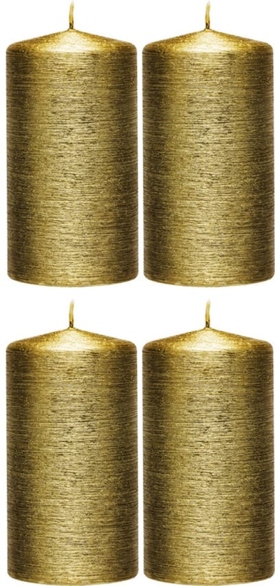 Enlightening Candles Cilinderkaars - 4x - stompkaars - goud - 7 x 13 cm - 25 branduren - sfeerkaarsen - kaarsen - Woondecoraties