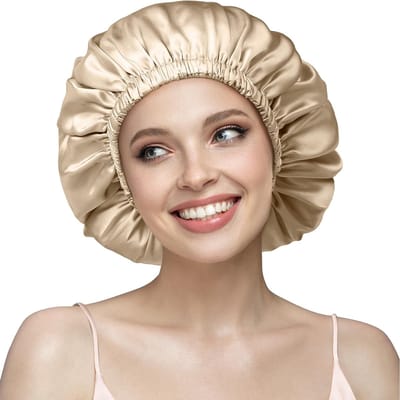 Dailygoods - Umisleep 22 momme slaapmuts van 100% moerbeizijde, dubbellaagse kap voor krullend haar, ademende en verstelbare slaapmuts met elastische band voor veilige bevestiging