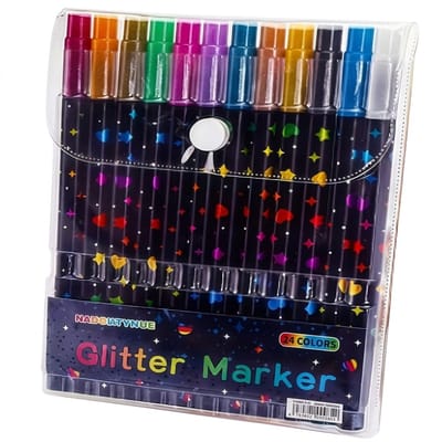 Multicolor glitter stiften set dubbele punt 24 kleuren stiften beide metallic en fijne punt voor tekenen handlettering knutselen en kaarten maken