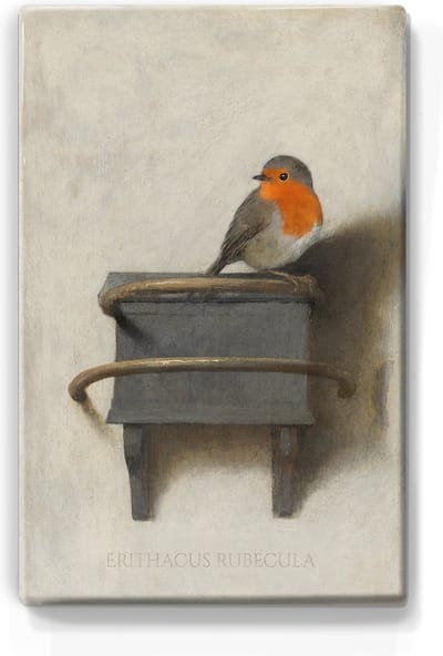 Roodborstje 2 - Mini Laqueprint - 9,6 x 14,6 cm - Niet van echt te onderscheiden handgelakt schilderijtje op hout - Mooier dan een print op canvas.