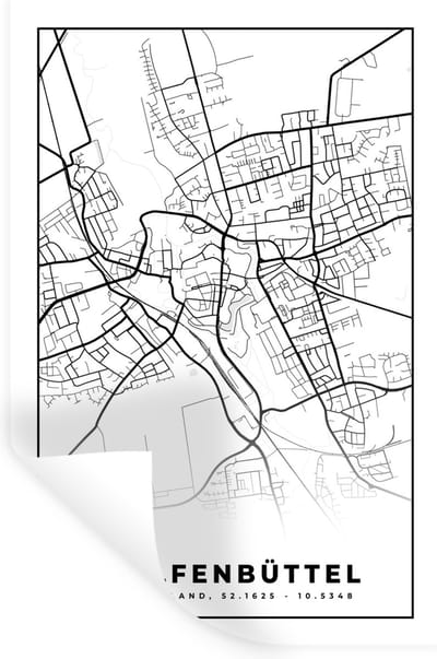 Muurstickers - Sticker Folie - Plattegrond - Kaart - Stadskaart - Wolfenbüttel - 20x30 cm - Plakfolie - Muurstickers Kinderkamer - Zelfklevend Behang - Zelfklevend behangpapier - Stickerfolie