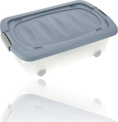 Opbergbox 24liter Blauw/Transparant Opberger - Onderbedbox op Wielen met Druksluiting (60x38.5x18 cm
