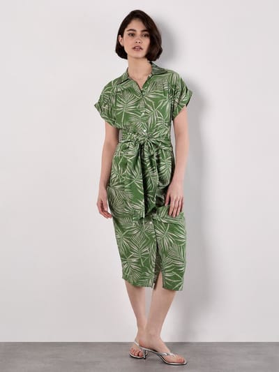 Palm Leaf Shirt Midi Dress