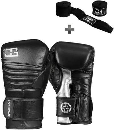 Joya Bokshandschoenen Falcon Zilver - 16 oz – Echt Leren Kickbokshandschoenen – Dubbele Klittenbandsluiting – Heren/Dames – Training