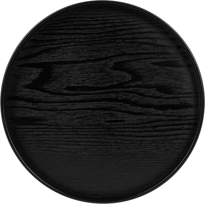 QUVIO Klein houten dienblad rond - Dienblad met nerf - Dienbladen - Decoratieve dienbladen - Design presenteerblad - Kaarsenplateau - Sierschaal - Decoratieschaal - Tapasplank - Serveerschaal - Hout - Diameter 27 cm - Zwart