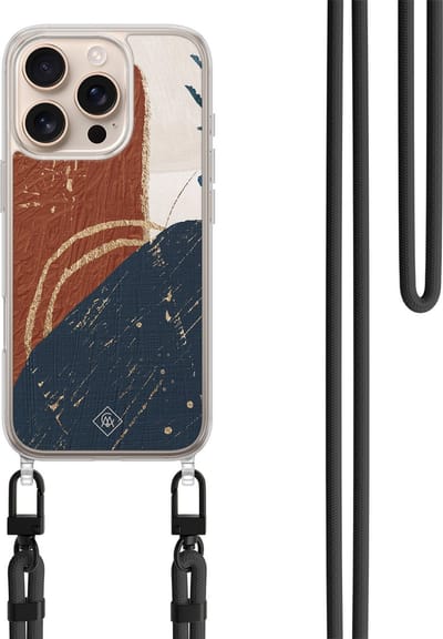 Casimoda® hoesje met koord - Geschikt voor iPhone 16 Pro - Abstract Terracotta - Afneembaar koord - TPU/polycarbonaat - Multi
