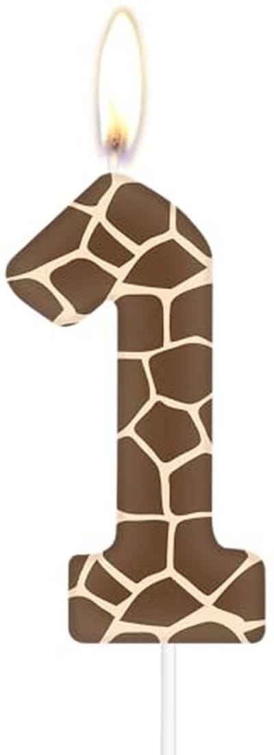 Verjaardagskaars Nummer 1 - Giraf Cijferkaars - Taart Decoreren - Dierenprint Design - 11 cm Lengte - Bruin