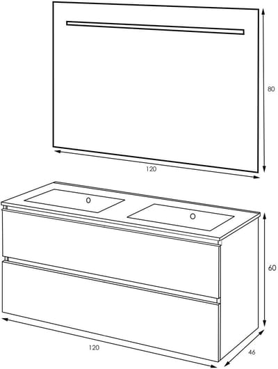 AquaVik Badmeubelset Selja 120x45x85cm Natur Eik Compleet Met Led Spiegel