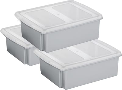 Sunware set van 3x opslagboxen 17 liter lichtgrijs 45 x 36 x 14 cm met afsluitbare deksel
