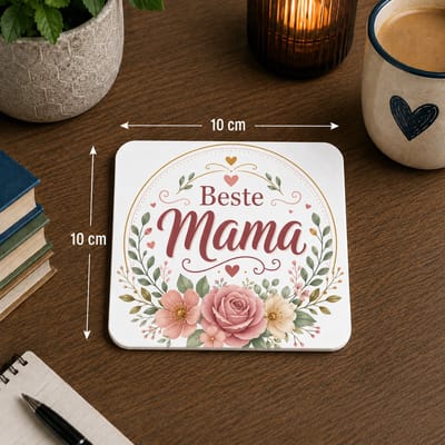 Onderzetter Beste Mama – 10 x 10 cm – Moederdag Cadeau – Vierkante Onderzetter met Rozen en Bloemen – Cadeau voor Mama