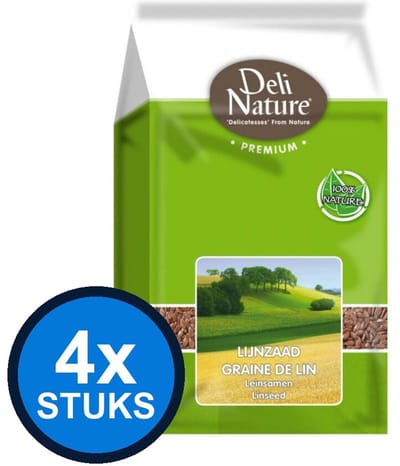 4x Deli Nature - Premium lijnzaad 1kg - Vogelvoer - 1 kg