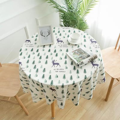 Rond Tafelkleed van Katoen en Linnen met Eland en Groene Kerstboomprint Tafelkleed voor Eetkamer Thuis Tuin Thee 70cm round map gray