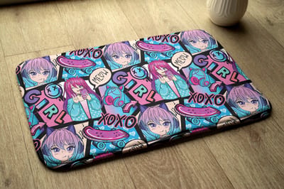 Coloray Vloerkleed voor Kinderkamer - Roze Slaapkamer Tapijt - Anime-Meisje Vloerkleed Voor Kinderen - Blauw Accenten Tapijt - Polyester Vloerkleed - 75x45 cm
