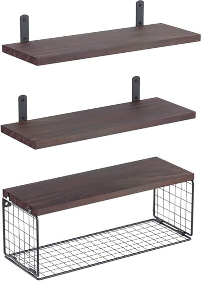 HAUSS SPOLE Wandrek-3 Laags-Houtlook Badkamerrek-Wandmontage-41.9cm-Massiefhout-Donkerbruin