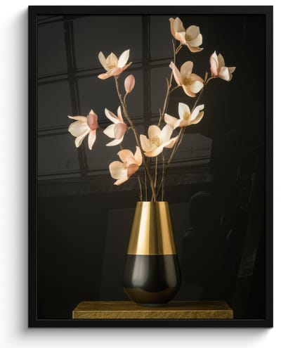 Poster in lijst - Fotolijst 50x70 cm - Posters - Sierlijk - Boeket - Goud - Vaas - Posterlijst zwart - Decoratie - Wanddecoratie woonkamer - Muurdecoratie slaapkamer