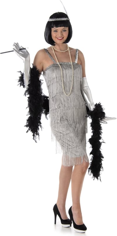 Karnival Costumes Charleston Flapper Kostuum Jaren 20 Danseres Carnavalskleding Dames - Zilver - Maat XL