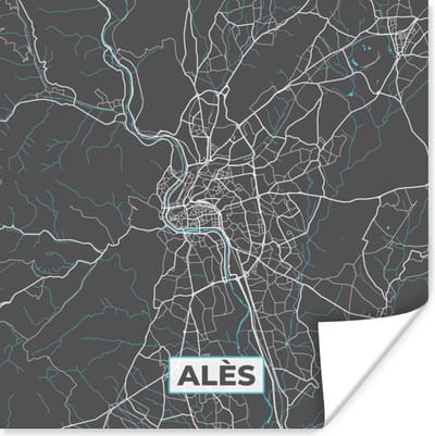 Poster Alès - Frankrijk - Stadskaart - Kaart - Plattegrond - 100x100 cm XXL