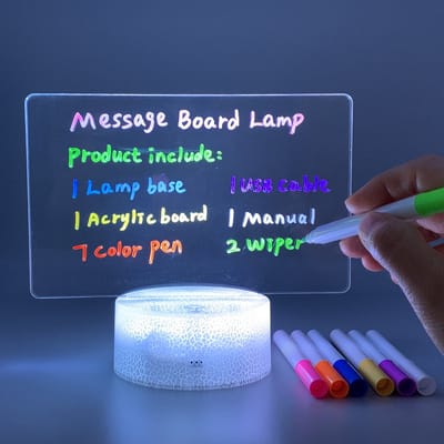 Bera Home - Cadeau - Wit LED Message Board Lamp -Valentijn Perfect Cadeau - Acryl - 7 Kleuren - Uitwisbare Markers - Herschrijfbaar Lichtbord - Voor Bureau & Kinderkamer - Nachtlampje & Kamerdecoratie