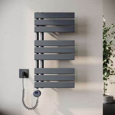 Elektrische Handdoekverwarmer Antraciet met Thermostaat | 400W Platte Handdoekradiator