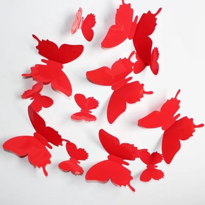 New Age Devi - 3d muurstickers vlinder effen kinderkamer babykamer decoratie 12 stuks rood