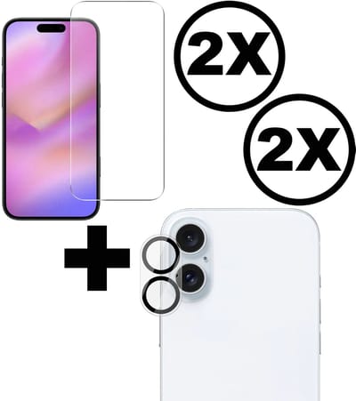 2 Stuks Screenprotector en 2 Stuks Camera Glas Lens Protector voor iPhone 17 - 4-in-1 Set 9H Gehard Beschermglas - Extra Gehard HD Transparant en Krasbestendig - Full Cover Tempered Glass Screen Cover