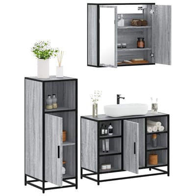 vidaXL - 3-delige - Badkamermeubelset - bewerkt - hout - grijs - sonoma - eikenkleur
