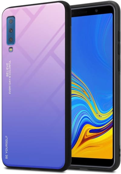 Cadorabo Hoesje geschikt voor Samsung Galaxy A7 2018 in ROZE - BLAUW - Tweekleurige beschermhoes van TPU-silicone Case Cover en achterzijde van gehard glas
