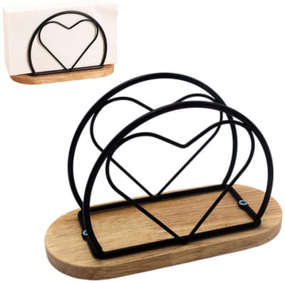 1 stuk - Servethouder - servettenhouders - Papieren handdoekhouder - houten voet - Creatieve staande tissuehouder - Zwart - 15.5 * 6.5 * 10 cm - Keukenbenodigdheden - Woondecoratie - Barbecue/snackbar/restaurant accessoires
