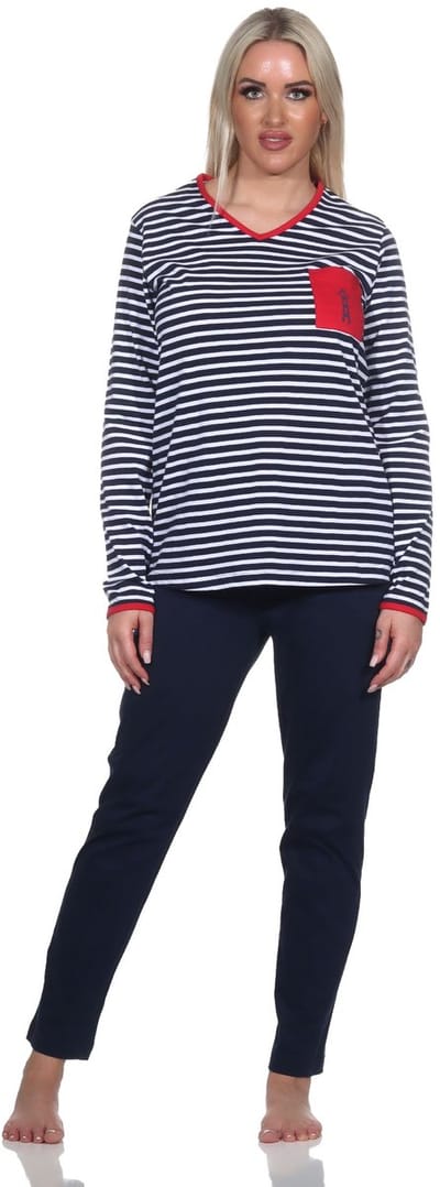 Damespyjama in maritieme streepjeslook en vuurtorenmotief - ook in oversize