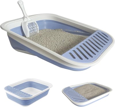 Grote opvouwbare kattenbak met lage ingang en schep - ideaal voor oudere katten
