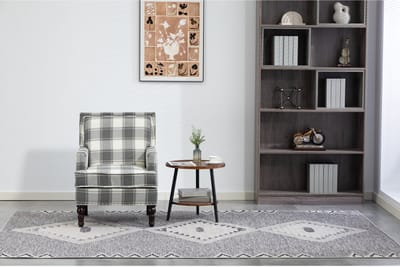 YYchan fauteuil met armleuningen - wit/grijs gestreept - accentstoel van katoen-linnen stof - 69x69x89 cm