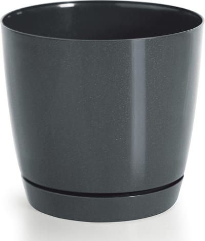 Prosperplast Plantenpot/bloempot met opvangschaal - kunststof - antraciet D14 x H13 cm - binnen/buiten