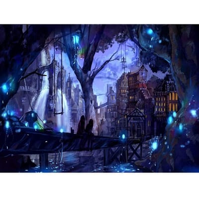 Fantasy City deux beauté et pont paysage diamant mosaïque bricolage rond diamant peinture point de croix 20X30CM blue