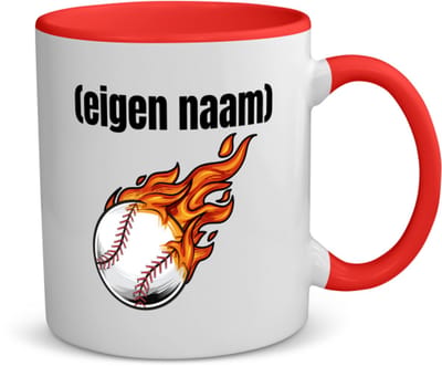 Akyol - honkbal vuur met eigen naam koffiemok - theemok - rood - Honkbal - atleten - iemand die houdt van honkbal - verjaardag - cadeau - kado - 350 ML inhoud