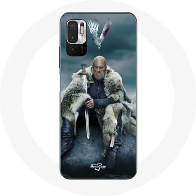 Coque - Vikings - Xiaomi Redmi Note 10 5G - Souple - Gris - Ragnar Lothbrok logo V Epée