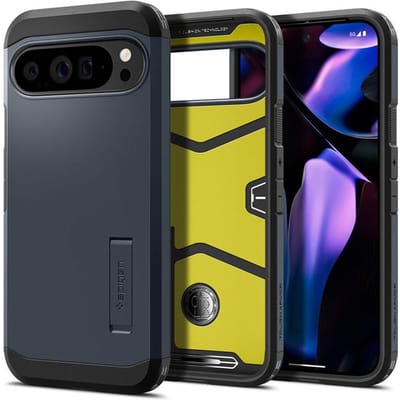 Spigen Tough Armor Hoesje Geschikt voor Google Pixel 9 Pro XL - Back Cover met Kickstand Metal Slate