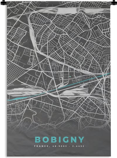 Wandkleed - Wanddoek - Kaart – Stadskaart – Frankrijk - Bobigny - Plattegrond - 120x180 cm - Wandtapijt