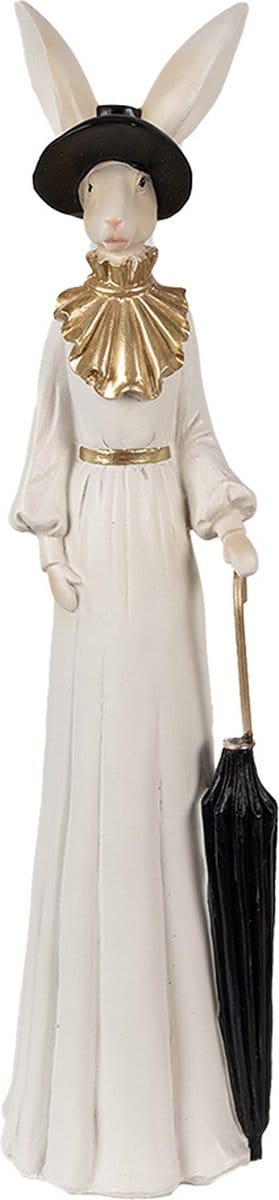 Clayre & Eef Beeld Konijn 40 cm Beige Zwart Polyresin Paasdecoratie