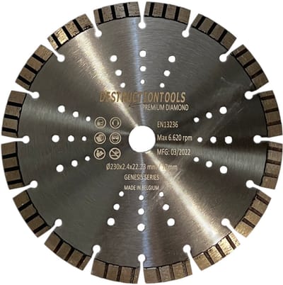 Destructiontools diamant zaagblad 230mm – voor gewapend beton – asgat 22,23 mm | Genesis series