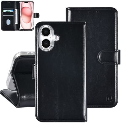 TUNIQ iPhone 16 Book Case hoesje Pasjeshouder voor 3 pasjes - Hanger - Zwart